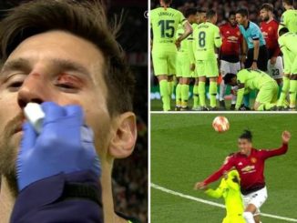 Lionel Messi left with BLOOD POURING down his face as Barcelona edge Man Utd