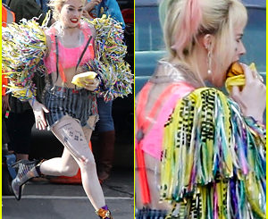 Margot Robbie’s Harley Quinn Eats Her Sandwich During an Intense Chase Scene!